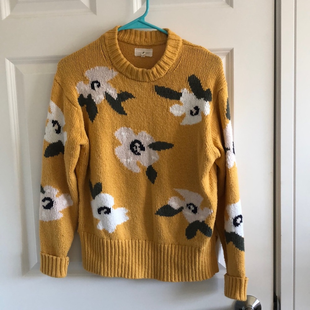 LOFT // Lou & Grey Floral Yellow Knit Sweater